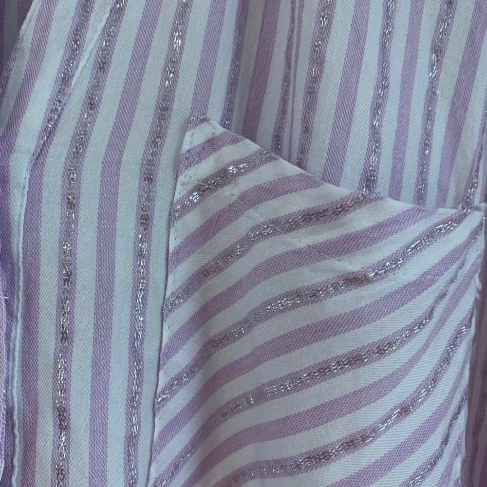 Adrienne Vittadini Lavender Striped Button Down Shirt - Picture 4 of 10